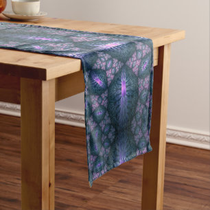 Chemin De Table Moyen Motif d'art fractal 3D turquoise violet rose