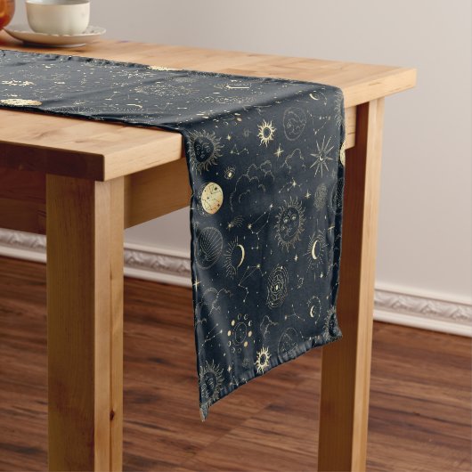 Chemin De Table Moyen Motif de constellation d'étoile d'or bleu minuit (In Situ)