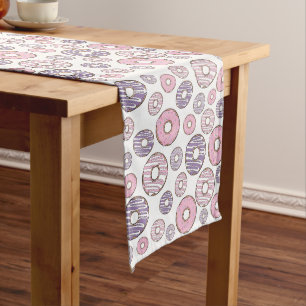 Chemin De Table Moyen Motif De Donuts, Donuts Roses, Donuts Violets