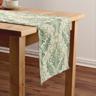 Chemin De Table Moyen Motif de fleurs botaniques vintage vert et beige