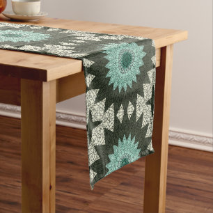 Chemin De Table Moyen Motif de mandala géométrique sarcelle et vert