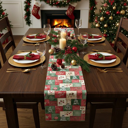 Chemin De Table Moyen Motif de Noël en patchwork de campagne