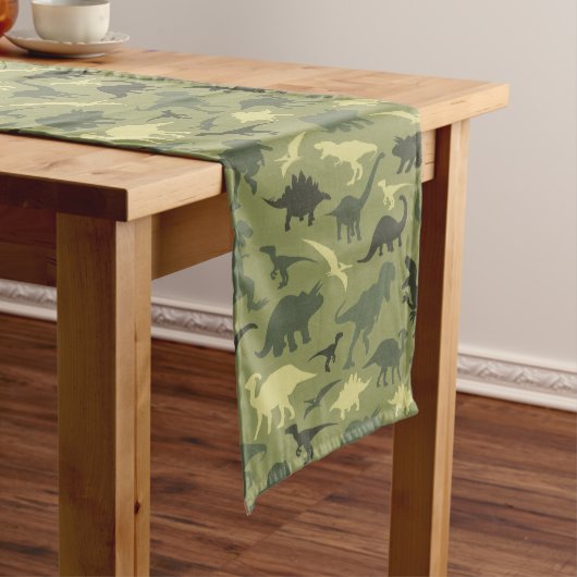 Chemin De Table Moyen Motif Dinosaure, Silhouette Dinosaure, Dino Vert (In Situ)