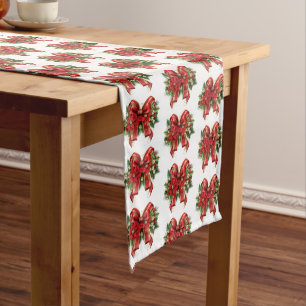 Chemin De Table Moyen Motif Festif Rouge et or Noël Bow