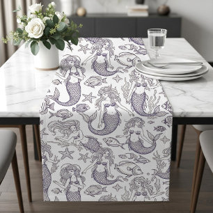 Chemin De Table Moyen Motif Sirène Bleue Vintage et Vie Marine