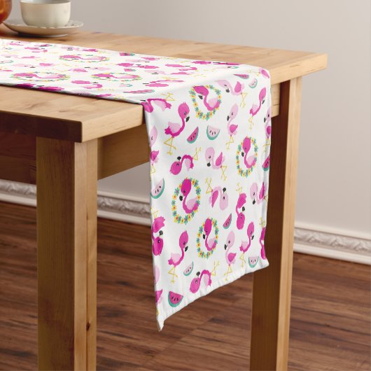 Chemin De Table Moyen Motif tropical, Flamants roses, pastèques, Fleurs (In Situ)