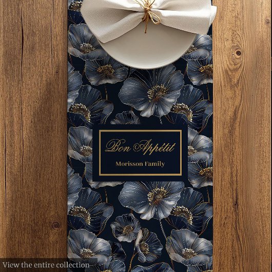 Chemin De Table Moyen Navy Gold Floral Table Runner Elegant Monogram