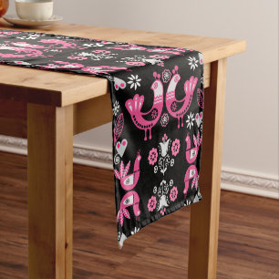 Chemin De Table Moyen Oiseaux roses et blancs du folklore scandinave