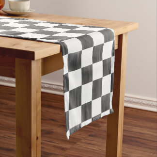 Chemin De Table Moyen Painted Black and White Check Checkerboard Pattern