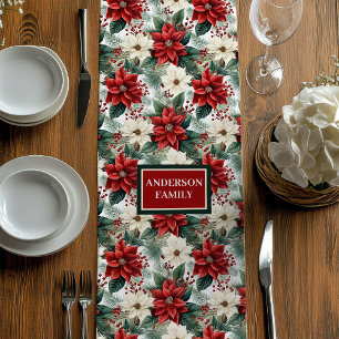 Chemin De Table Moyen Poinsettia Rouge Vert Coureur Style Chic Tradition