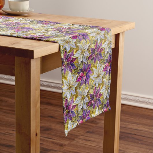 Chemin De Table Moyen Poinsettias de Noël blanc or violet rose (In Situ)