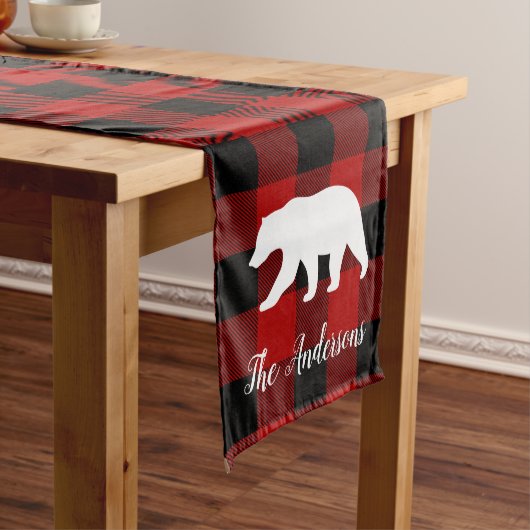 Chemin De Table Moyen Red Buffalo Plaid & Bear | Nom personnel Cadeau (In Situ)