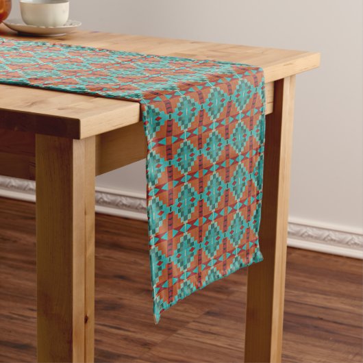 Chemin De Table Moyen Rouge Rust Orange Turquoise Turquoise Blue Tribal  (In Situ)