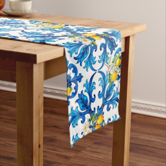 Chemin De Table Moyen sicilien, été, citron, mosaïque, bleu,
