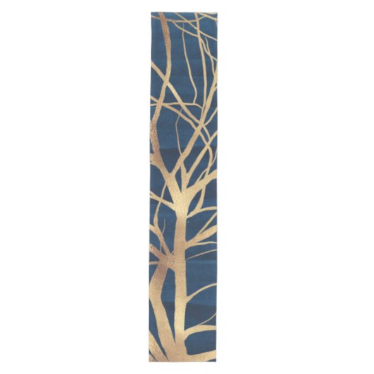 Chemin De Table Moyen Silhouette Arbre d'Or moderne Design bleu minimal (Devant)
