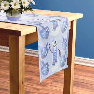Chemin De Table Moyen Snowman Dreidels Juif Holiday Blue Hanoukka