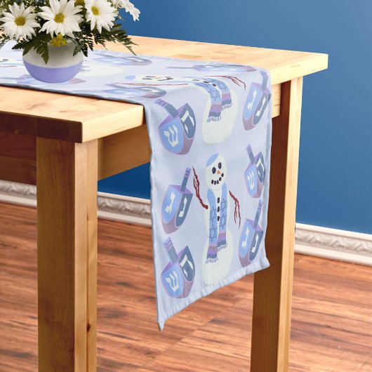 Chemin De Table Moyen Snowman Dreidels Juif Holiday Blue Hanoukka