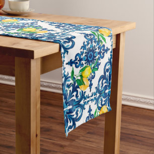 Chemin De Table Moyen style italien, mosaïque, bleu, citron,