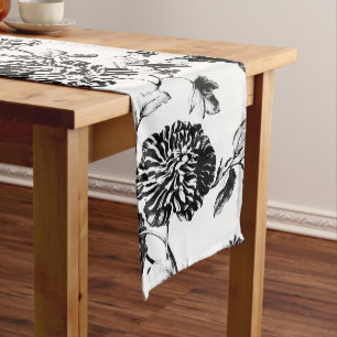 Chemin De Table Moyen Toile florale Vintage noire et blanche n° 2