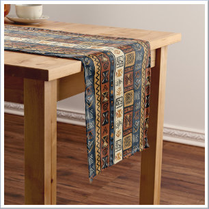 Chemin De Table Moyen Tribal Ethnique Marron Or & Vert