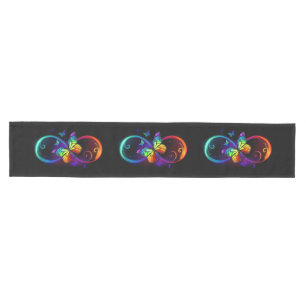 Chemin De Table Moyen Vibrant infinity with rainbow butterfly on black