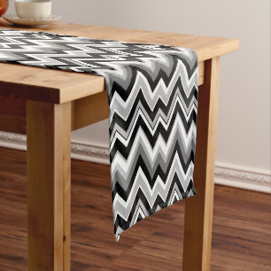 Chemin De Table Moyen Zigzag noir gris et blanc Chevron