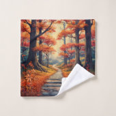 Chemin forestier d'automne avec nom et année (Gant de toilette)