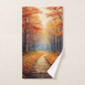Chemin forestier d'automne avec un feuillage d'aut (Serviette à main)