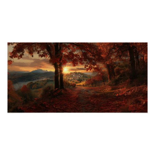 Chemin vignoble doré – Affiche de paysage du Piémo (Devant)