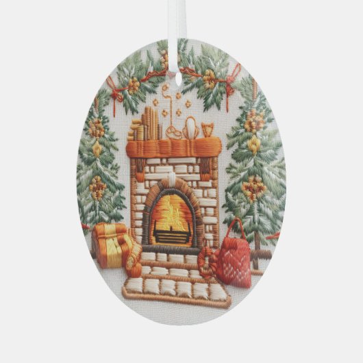 Cheminée brodée 3D ornements de Noël (Avant gauche)