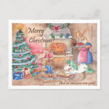Cheminée de carte de Noël Fantaisie familiale