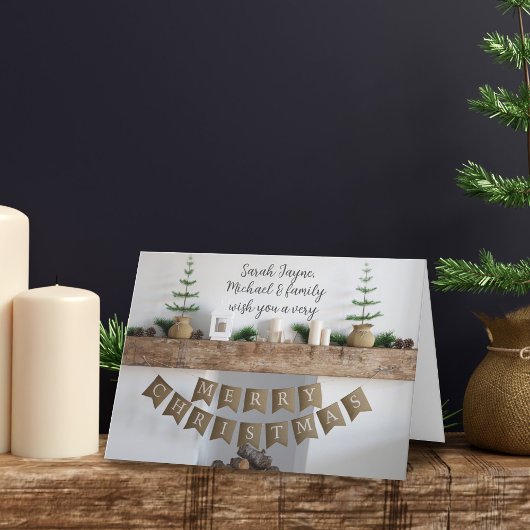 Cheminée de Noël moderne Carte de vacances non pho