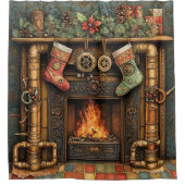 Cheminée de Noël Steampunk rideau de douche (Devant)