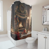 Cheminée rideau de douche de Noël (En situation)