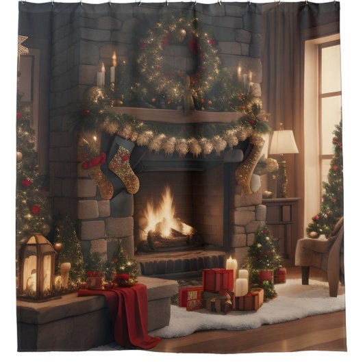 Cheminée rideau de douche de Noël (Devant)