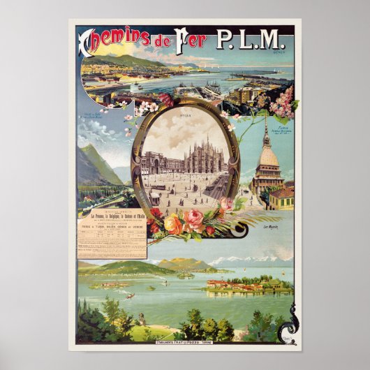 Chemins de fer PLM Italie Poster vintage 1895 (Devant)