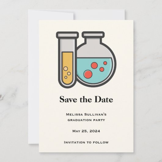 Chemische Testbuis en Beaker Afstuderen Save The Date (Voorkant)