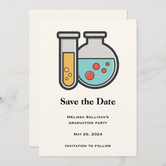 Chemische Testbuis en Beaker Afstuderen Save The Date (Voorkant / Achterkant)