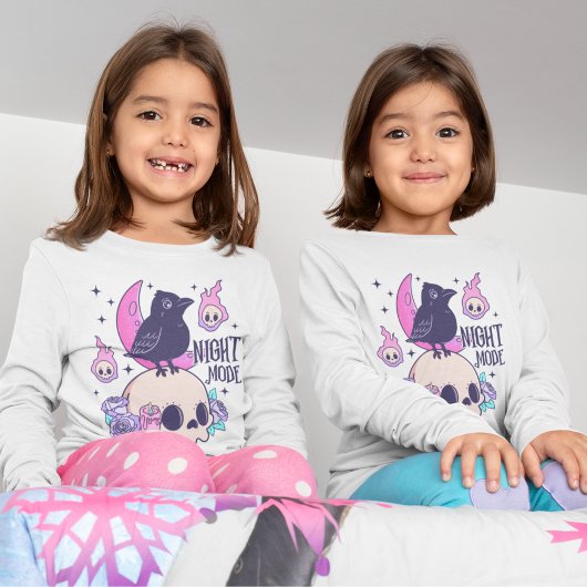 Chemise à manches longues crâne et corbeau pastel 