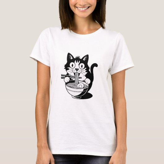 Chemise de chat nouilles, T-shirt de chat Ramen, A (Devant)