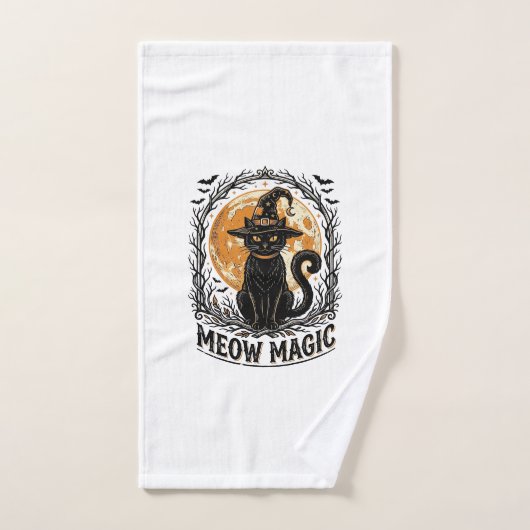 Chemise de chat sorcière Design de lune Halloween (Serviette à main)