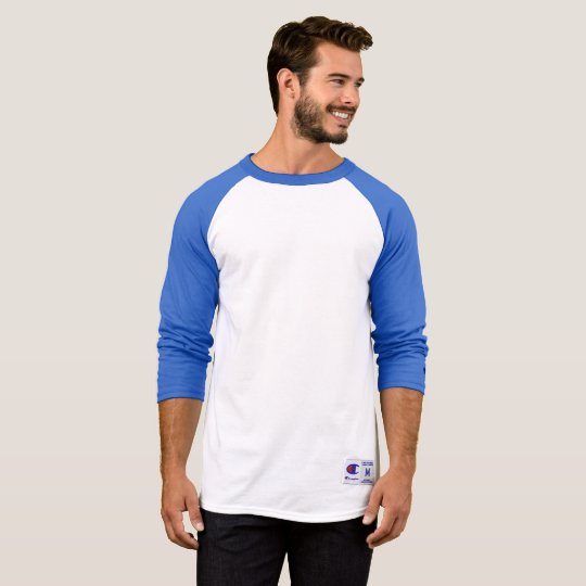 T-shirt Champion à manches 3/4 raglan pour homme, Blanc/Bleu Team