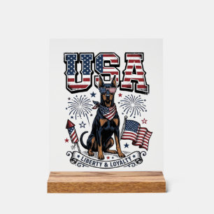 Chemise de gravure vintage USA Doberman patriotiqu