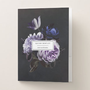 Chemise Dossier Chic Dark Violet Floral Bouquet Personnalisé