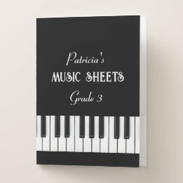 Chemise Dossier Clavier de piano et texte personnalisable noir et