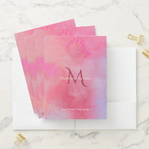 Nom personnalisé + Encre rose à monogramme aquarel