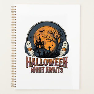 Chemise fantôme lune gravée scène Halloween vintag