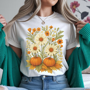 Chemise Florale Rétro Automne Citrouille, T-shirt