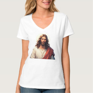 Chemise T-shirt à col en V pour femmes Jésus-Chris