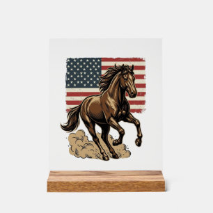Chemise vintage avec cheval au galop et drapeau am